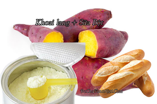 Khoai lang, bánh mì, sữa bột